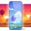 Smartphone lock screen with hot air balloon Smartphone lock screen with hot air balloon on landscape background. Mobile phone onboard page with date and time, digital cosmic wallpapers for cellphone device, Cartoon user interface design set